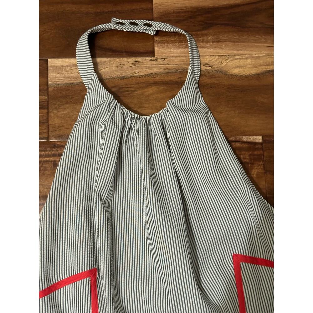 Jessica Simpson Striped Seersucker Belted Halter Dress Gray White Womens Size 14 - Picture 8 of 12